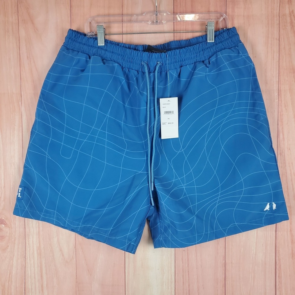 Staple Nrg Shorts Mens 2XL Blue Abstract Embroidered Logo Drawstring Casual Wear